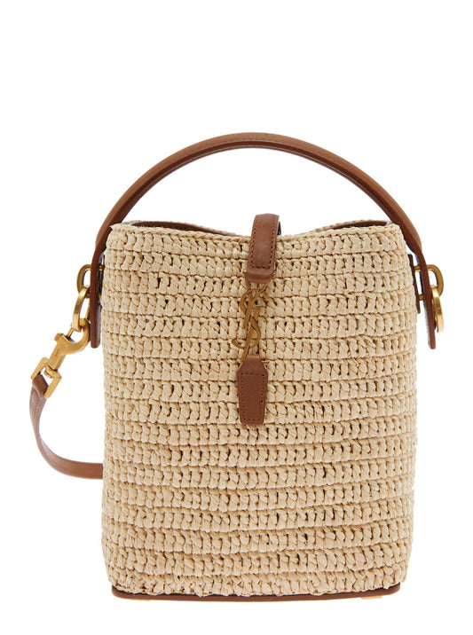 Saint Laurent Women 'Le 37' Beige Mini Handbag With Adjustable And Removable Shoulder Strap And Hook Closure With Cassandre In Raffia Woman