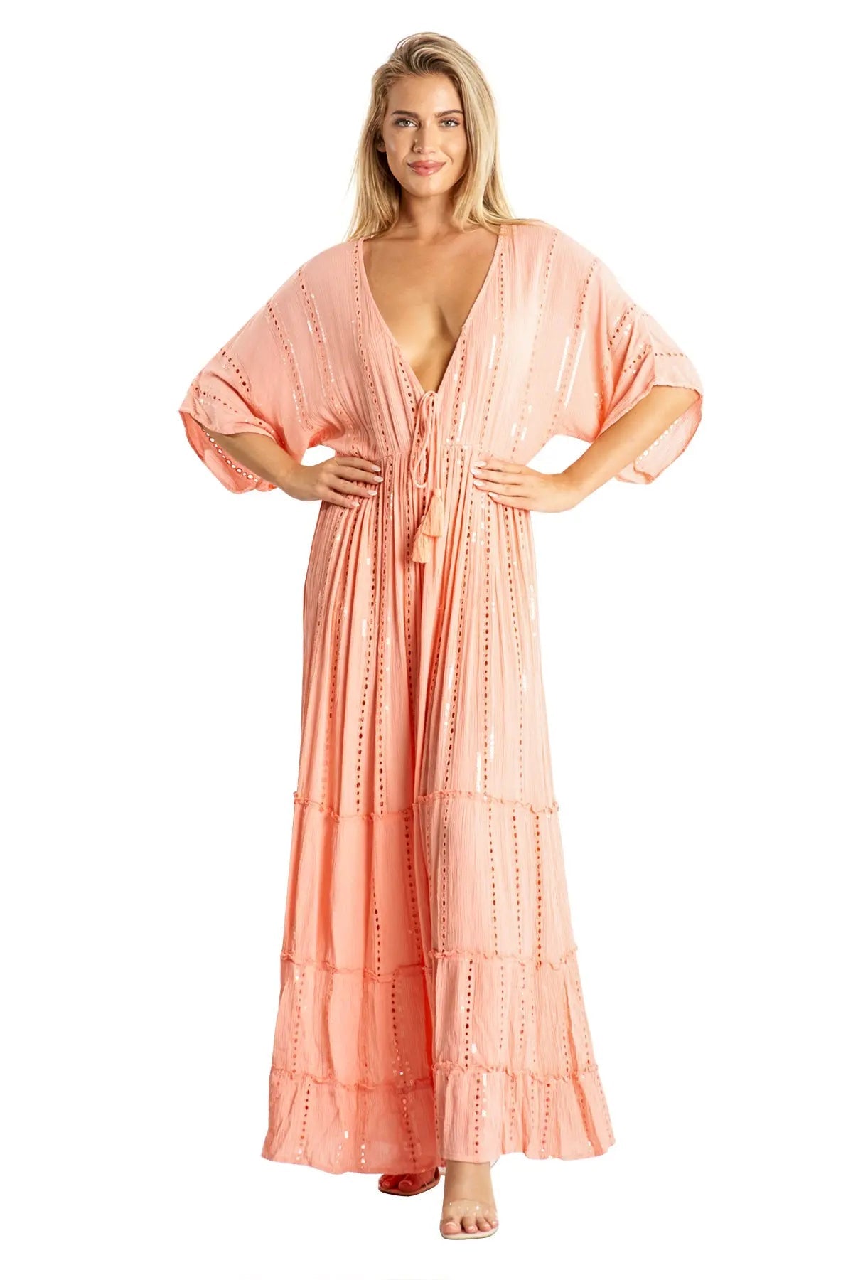 White embellished Maxi Resort Vacation Dress