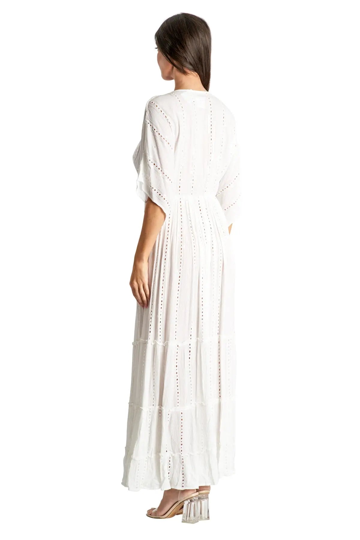 White embellished Maxi Resort Vacation Dress