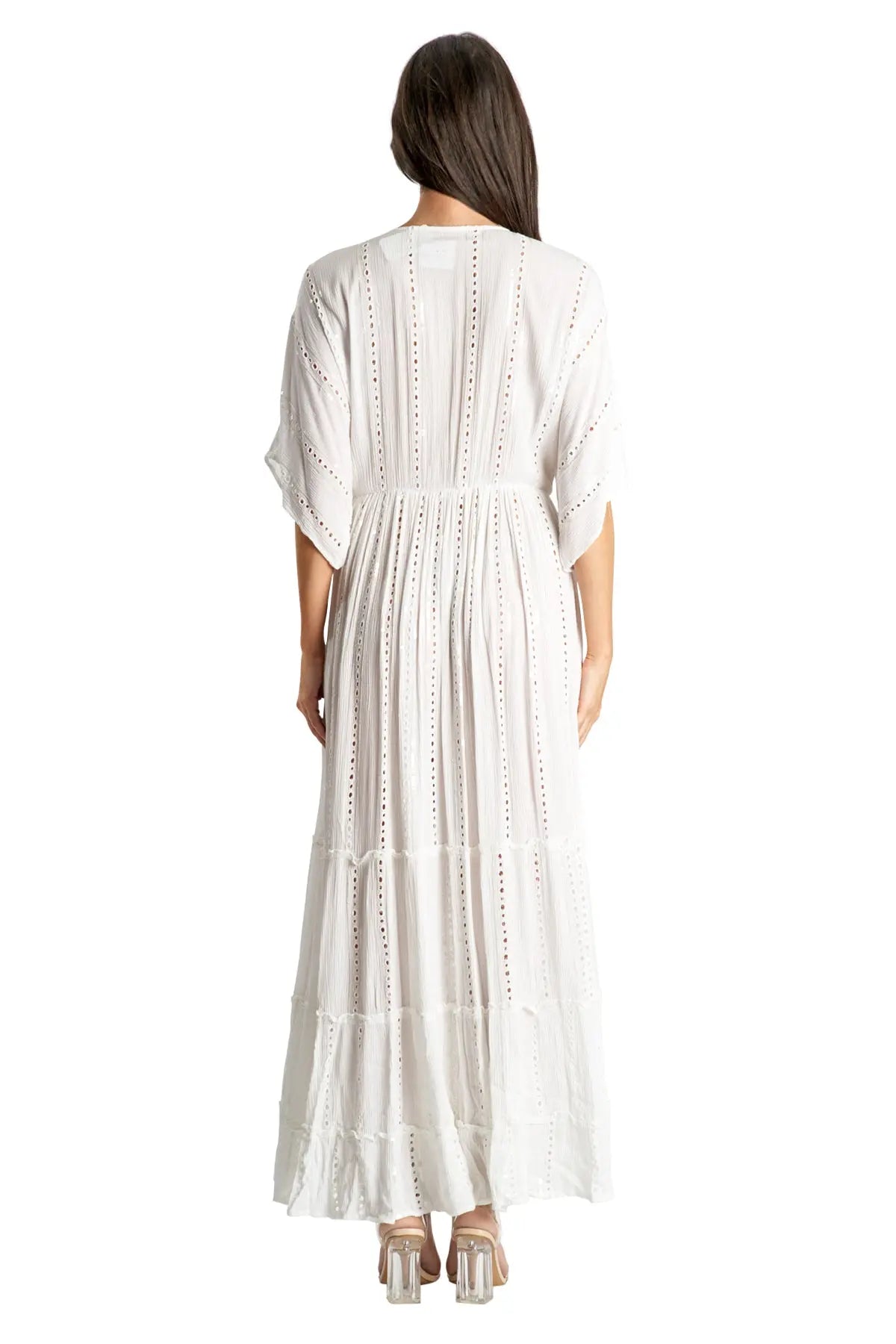 White embellished Maxi Resort Vacation Dress