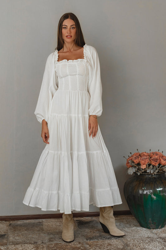 Evangeline Tiered Linen Midi Dress