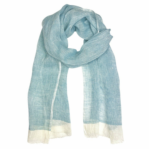Linen Gauze Two-Tone Scarf Lightweight Handwoven Eyelash Fringe White Stripe