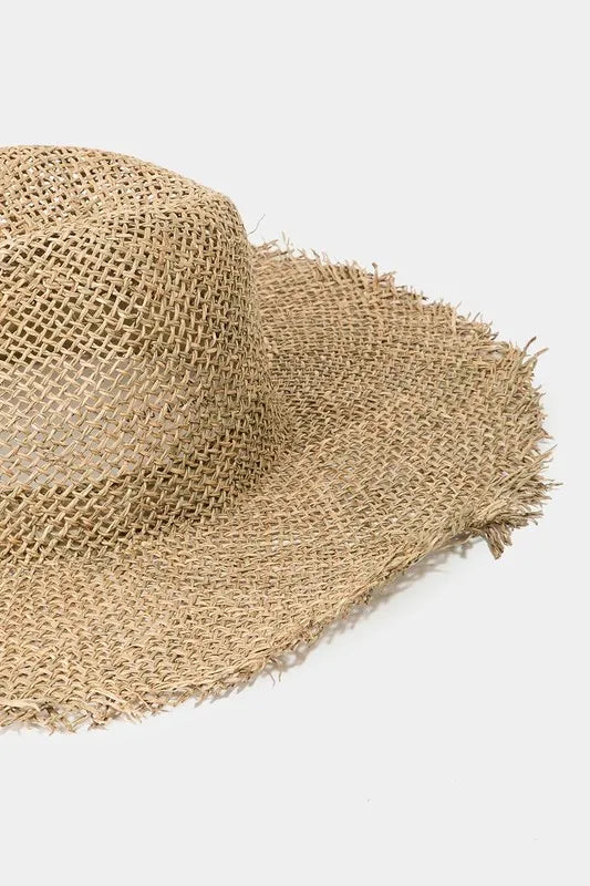 Fringe Edge Straw Braided Western Fedora Hat